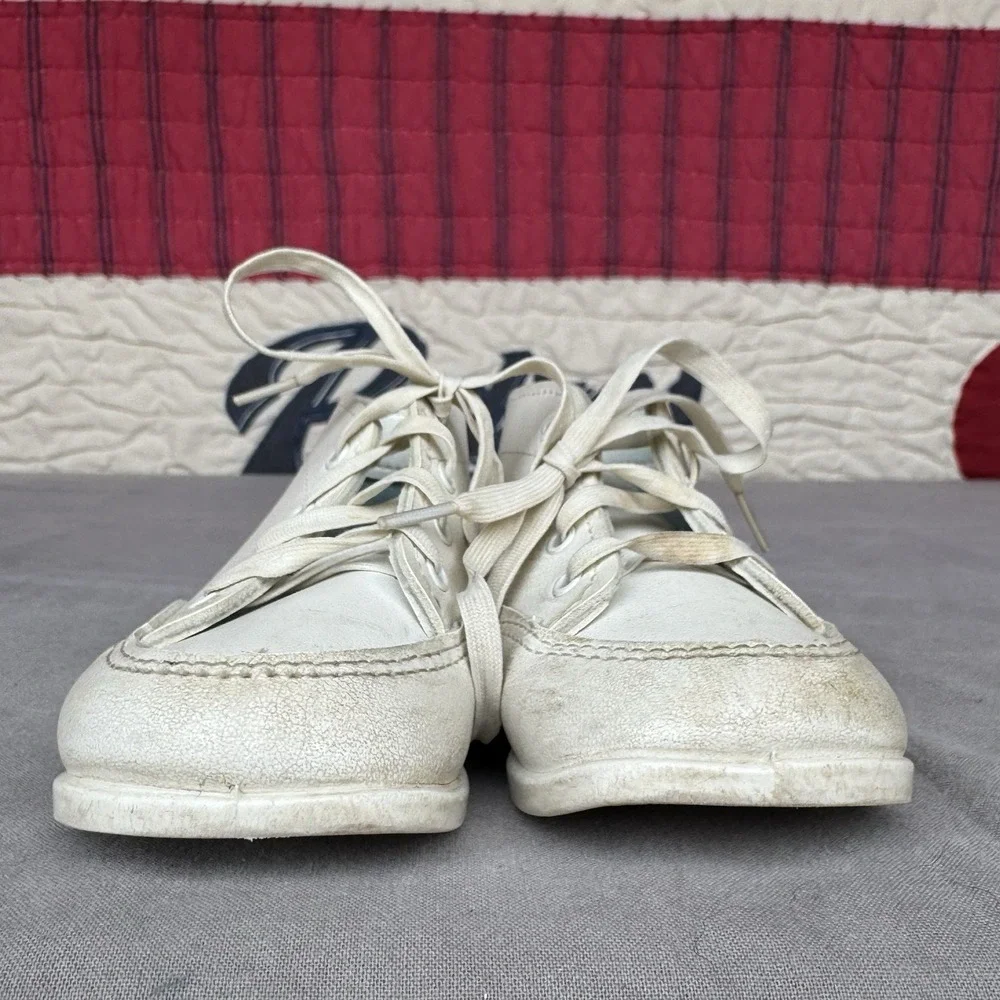 Size 3c - Vintage Infant White High Leather Manmade Crib Shoes Made In USA‎